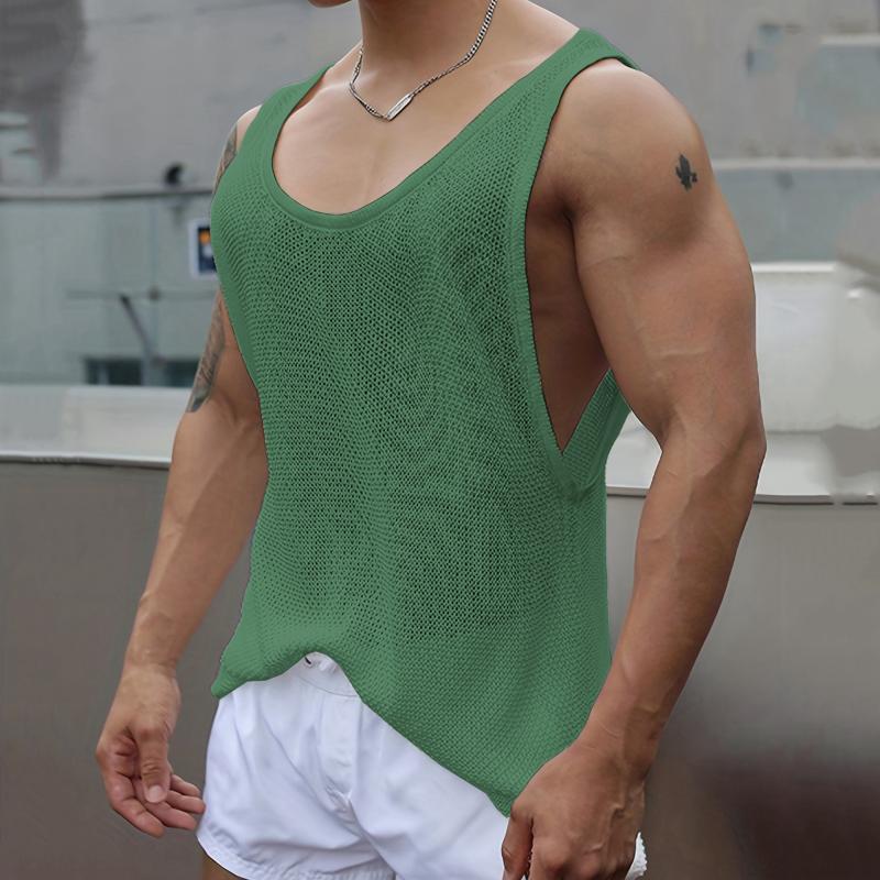 Men's Casual U-Neck Loose Knitted Tank Top 02708345M