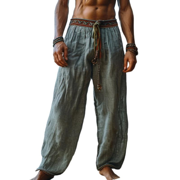 Men's Vintage Loose Cotton and Linen Pants 47467644Y