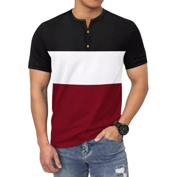 Men's Colorblock Henley Collar Short Sleeve Casual T-shirt 60249182Z