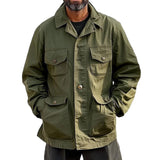 Men's Solid Color Lapel Multi-pocket Single Breasted Cargo Coat 05481340Z