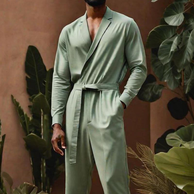 Men's Classic Fashion V-Neck Satin Jumpsuit 56209507K