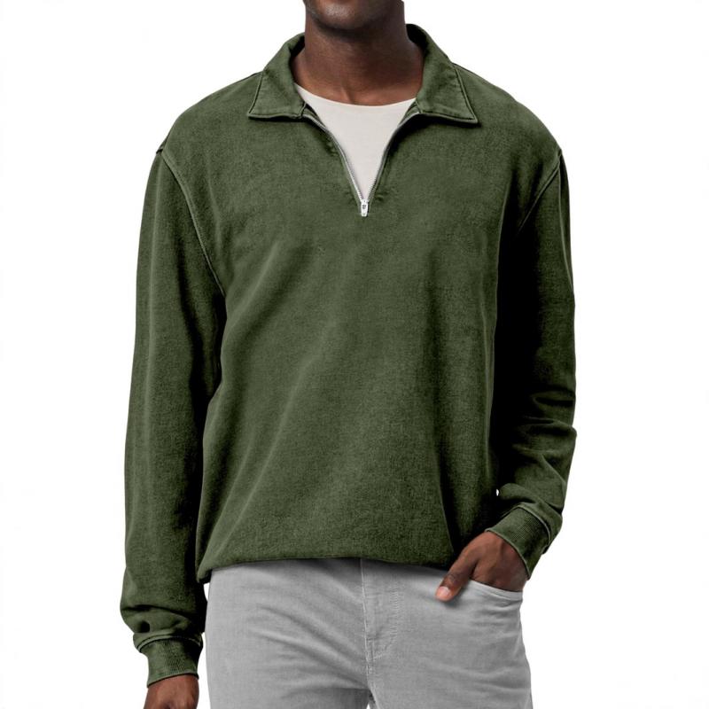 Men's Casual Solid Color Half Zip Lapel Loose Sweatshirt 01604758M