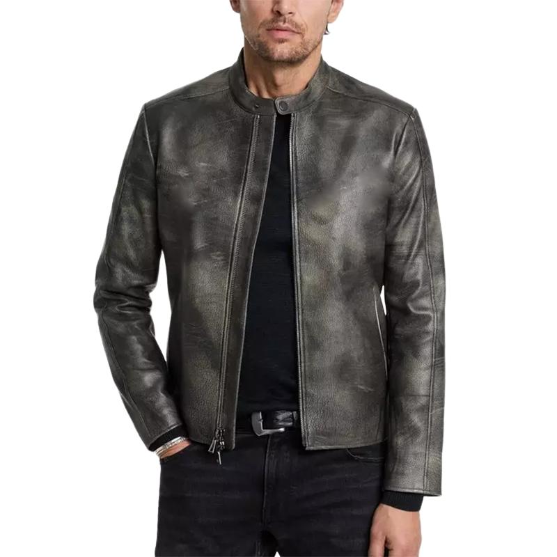 Men's Classic Fashion Distressed Zip-Up Leather Jacket 05026995K