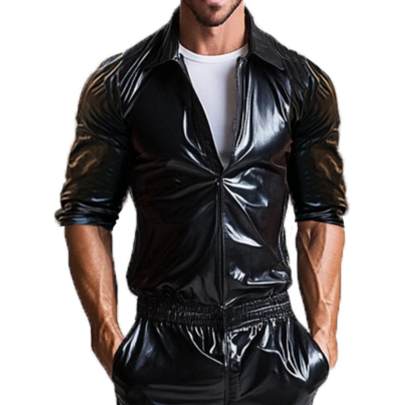 Men's Casual Personalized Multi-Pocket Leather Jumpsuit 44877168K