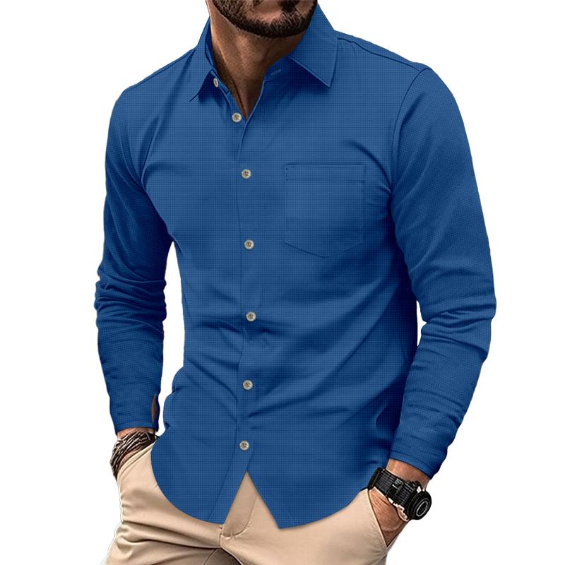 Men's Waffle Solid Long Sleeve Shirt 91367481X