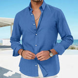 Men's Solid Long Sleeve Lapel Shirt 30109723Y