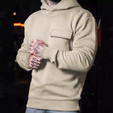 Men's Solid Color Loose Chest Pocket Long Sleeve Hoodie 94421177Z