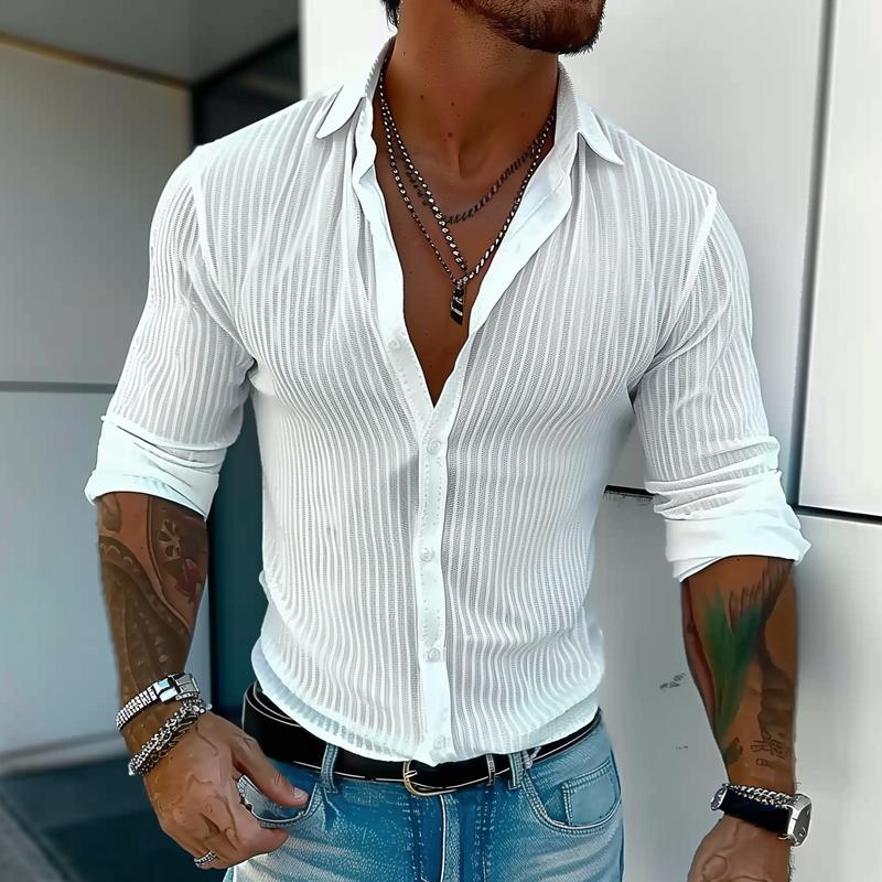 Camicia a maniche lunghe con risvolto a righe tinta unita da uomo 94598700Z