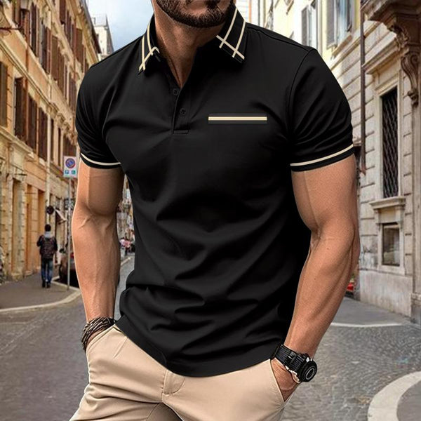 Men's Colorblock Lapel Short Sleeve Casual Polo Shirt 04935342Z