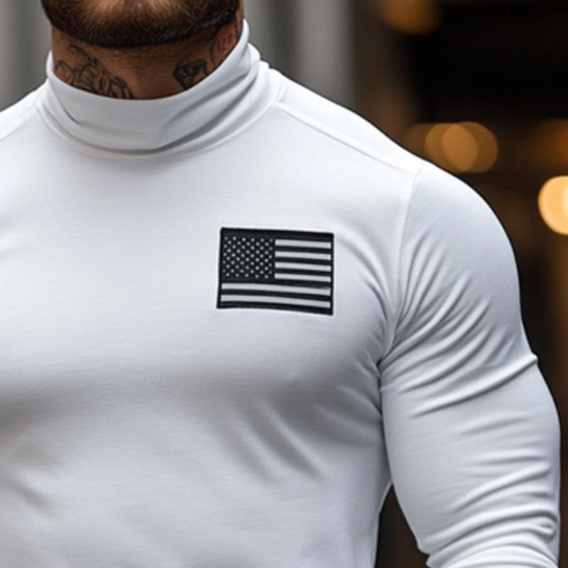 Men's Retro Casual American Flag Half Turtleneck Long Sleeve T-Shirt 51536069TO