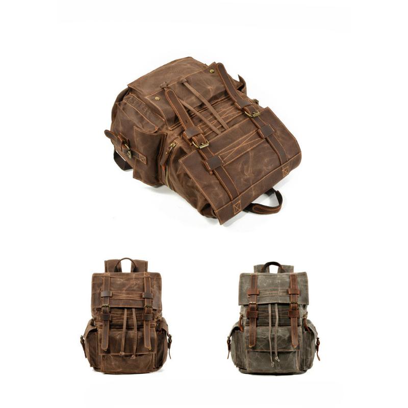 Herren-Rucksack aus Bienenwachs-Canvas im Vintage-Stil mit mehreren Taschen, 92970713Y