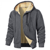 Men's Casual Solid Color Plush Warm Lined Hooded Sweater Jacket 97457640Y