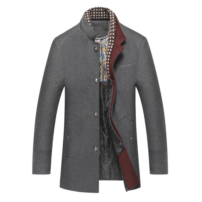 Men's Mid-length Scarf Collar Thickened Single-breasted Woolen Coat 00648414F