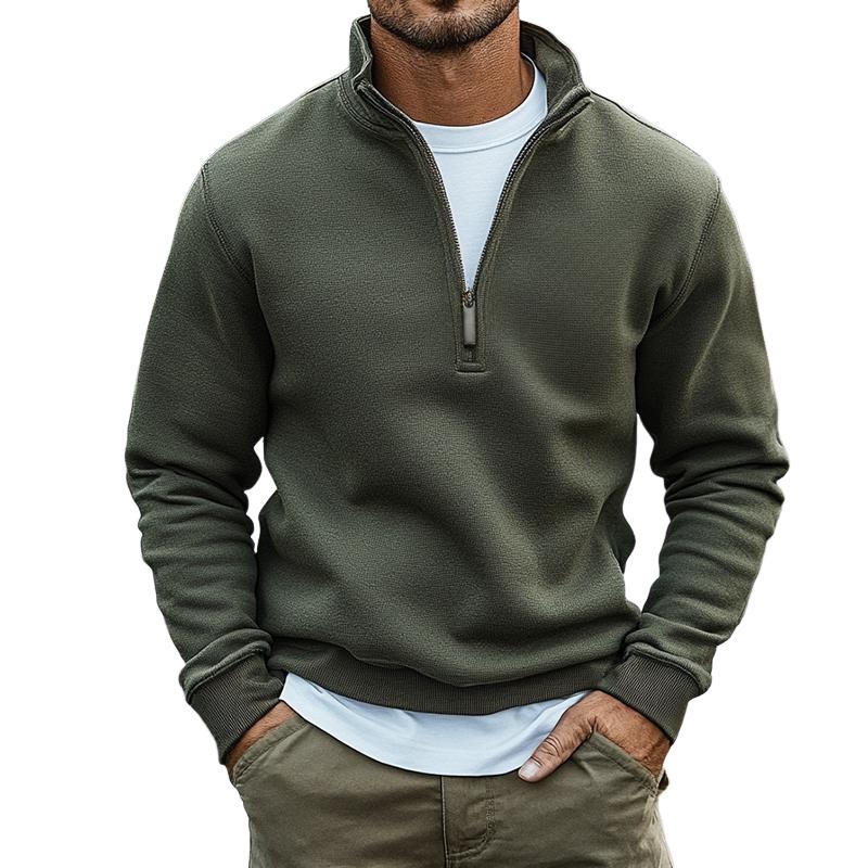 Men's Retro Casual Solid Color Zipper Neck Sweatshirt 96449316TO