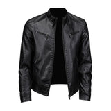 Men's Vintage Stand Collar Zipper Slim Fit Motorcycle Leather Jacket 29536672M