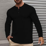 Men's Solid Color Henley Collar Chest Pocket Long Sleeve Casual T-shirt 15284224Z