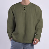 Men's Solid Color Textured Henley Collar Long Sleeve T-shirt 50025994Z