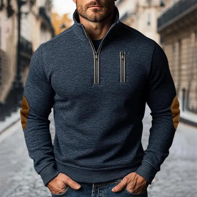 Men's Casual Colorblock Half Zip Stand Collar Long Sleeve Sweatshirt 08301797Y