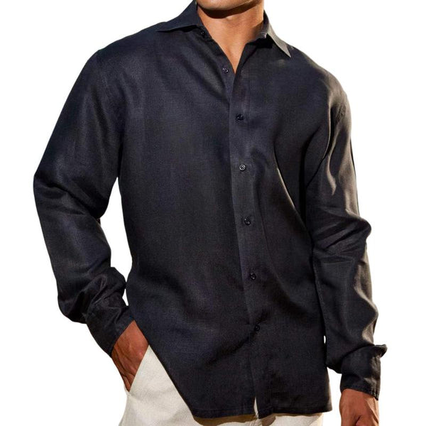 Men's Solid Lapel Long Sleeve Casual Shirt 01158254Z