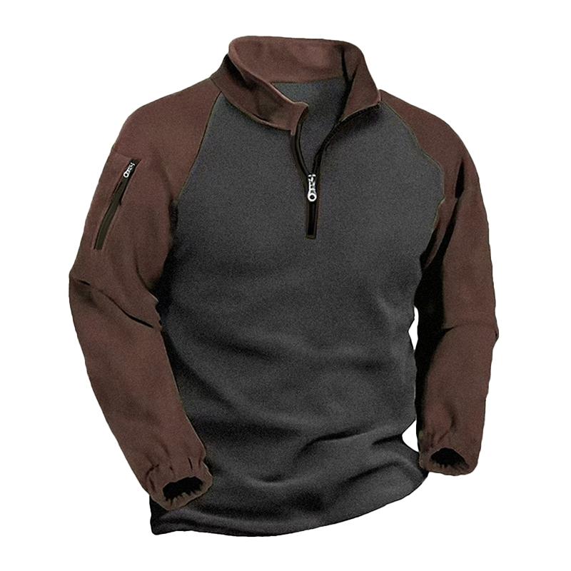 Men's Outdoor Plush Warm Colorblock Stand Collar Long Sleeve Sweatshirt 04930287Z