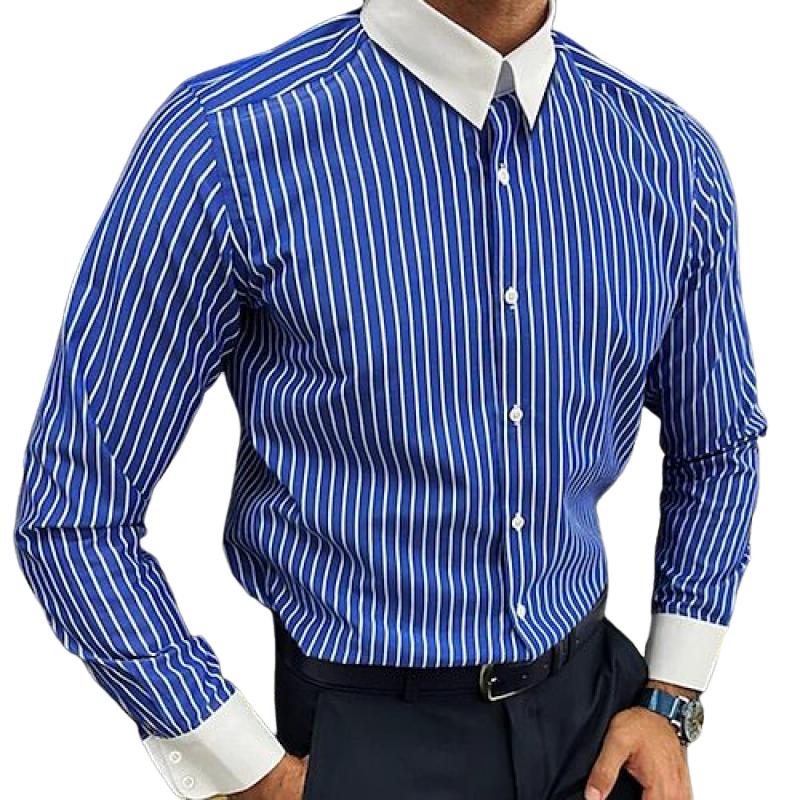 Camisa informal de manga larga con solapa y bloques de color a rayas para hombre 92383317Z