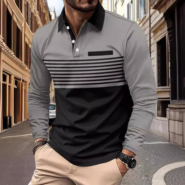 Men's Casual Striped Long Sleeve Polo Shirt 41251756Y