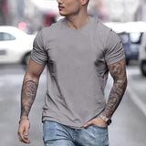 Men's Round Neck Solid Color Casual Short-sleeved T-shirt 96990283X