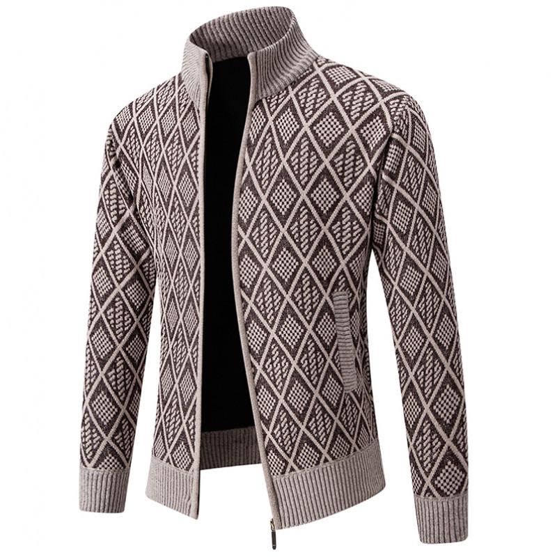 Men's Casual Jacquard Knit Stand Collar Cardigan 89756316Y