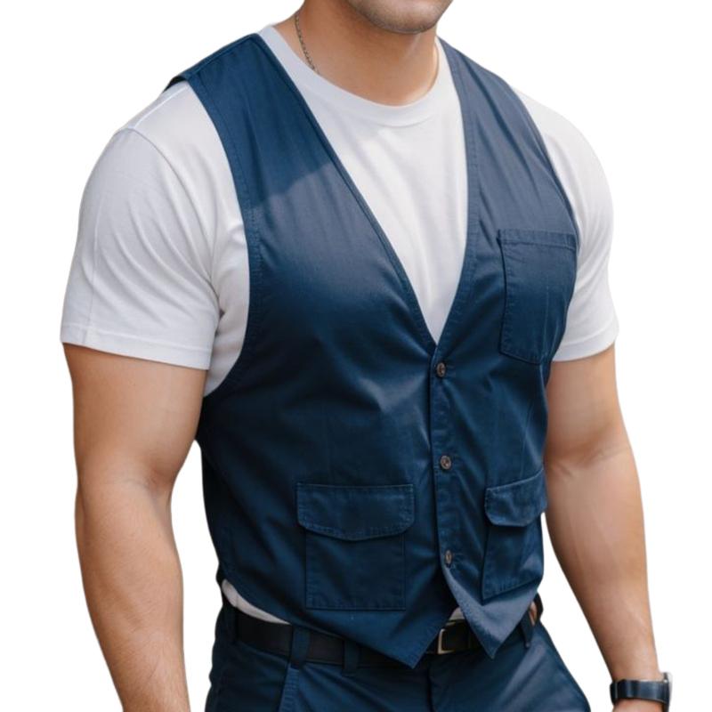 Men's Retro Casual Solid Color Pocket Collarless Vest 38343342TO