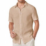 Men's Solid Color Lapel Short Sleeve Casual Shirt 65989179Z