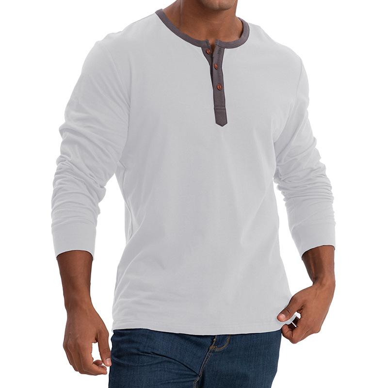 Men's Casual Colorblock Round Neck Button Neck Long Sleeve T-Shirt 30916232Y