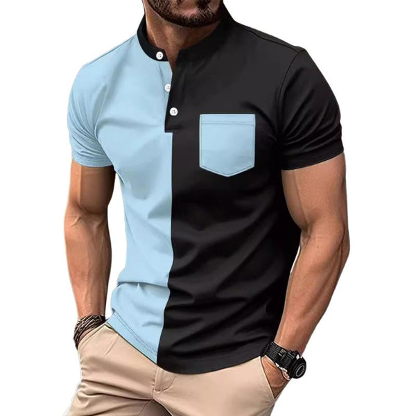 Men's Colorblock Henley Collar Stand Collar Short Sleeve T-Shirt 81370942Y