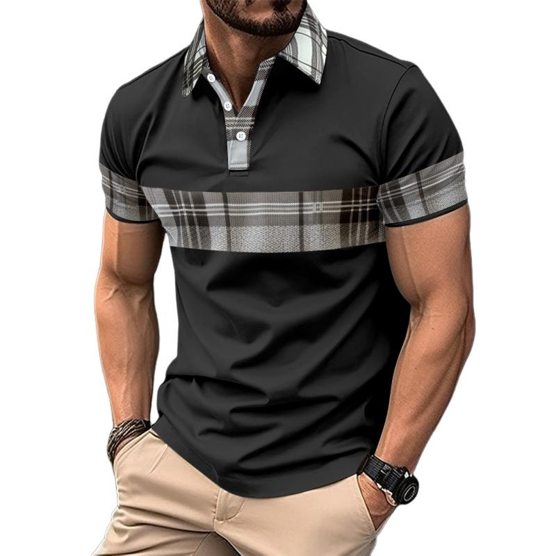 Men's Plaid Colorblock Short-Sleeved Polo Shirt 47549279Y