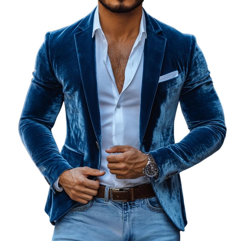 Blazer décontracté à revers crantés et deux boutons en velours uni pour homme 39765531Z