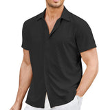 Men's Solid Hollow Out Lapel Short Sleeve Casual Shirt 30483388Z