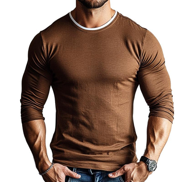 Men's Retro Casual Solid Color Round Neck Long Sleeve T-Shirt 53939597TO