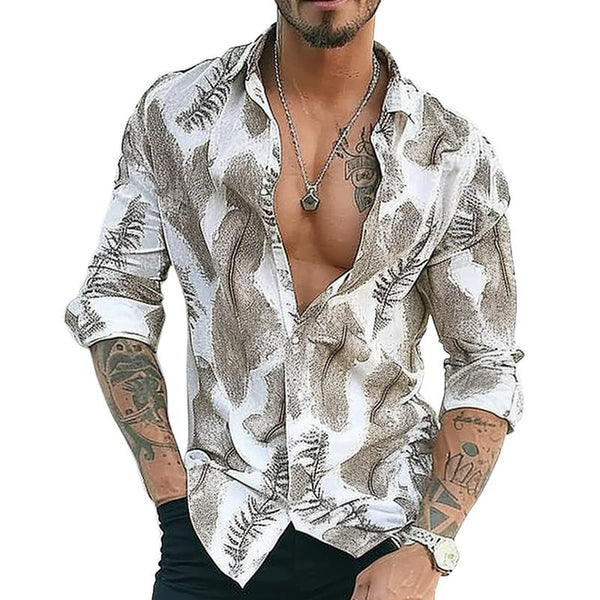 Men's Casual Floral Lapel Long Sleeve Shirt 61055871TO