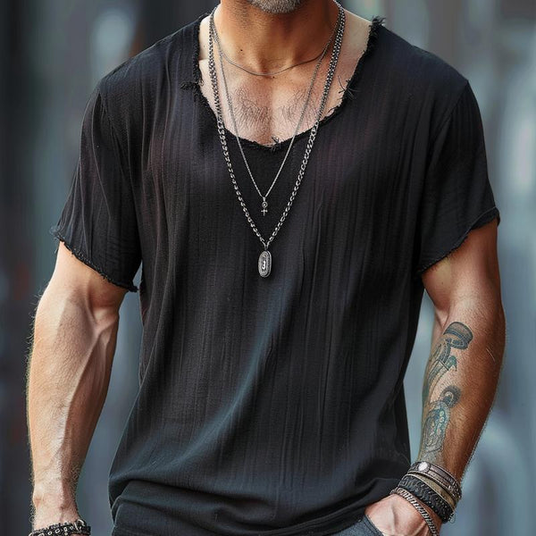 Men's Solid Chiffon Round Neck Short Sleeve Casual T-shirt 59710928Z