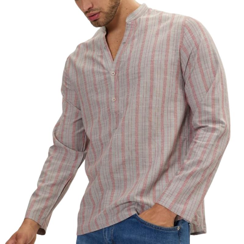 Men's Stylish Striped Long Sleeve Henley Shirt 30689900F