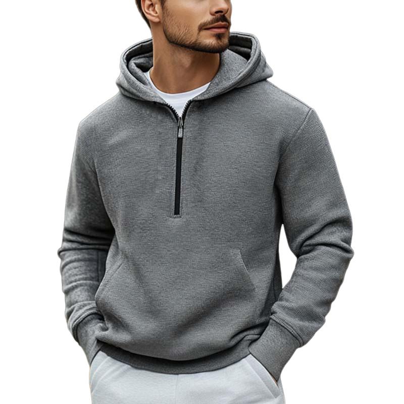 Men's Classic Casual Hooded Zipper Long Sleeve Waffle Hoodie 90943672K