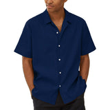 Men's Solid Color Casual Cuban Collar Short Sleeve Shirt 36548722Y