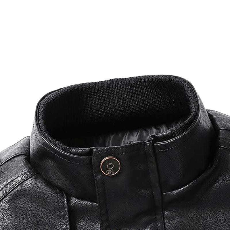 Men's Mid-length Stand Collar Leather Coat 31234724U