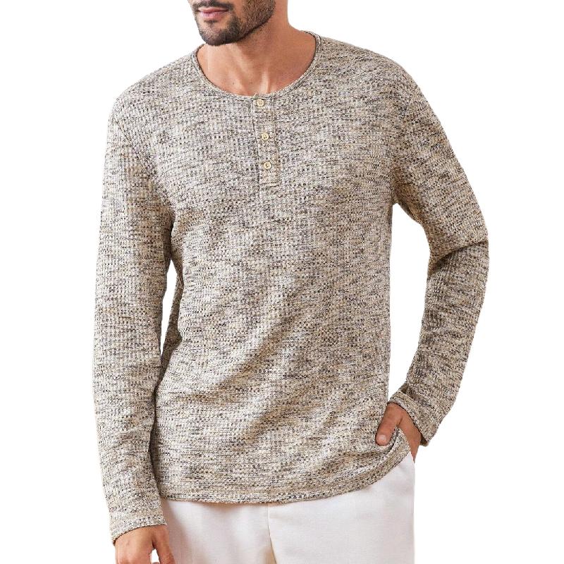 Men's Casual Henley Collar Textured Fabric Long Sleeve T-Shirt 96459502F