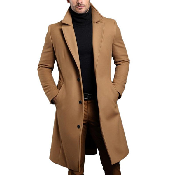 Men's Solid Notch Lapel Single-breasted Mid-length Coat 14523733Z