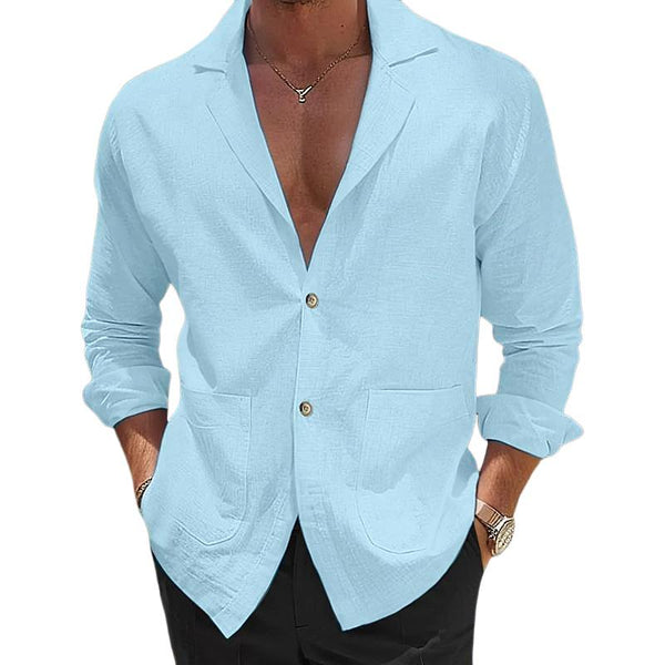 Men's Solid Color Multi-pocket Casual Long-sleeved Shirt Jacket 94407149X