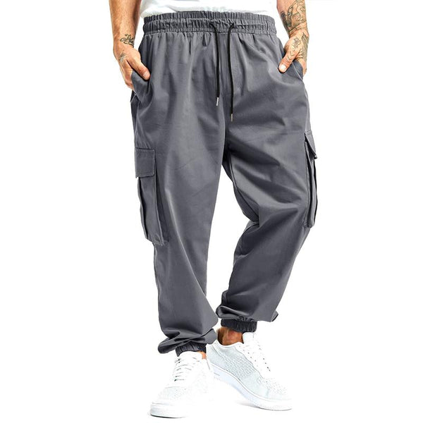 Men's Solid Loose Elastic Waist Multi-pocket Cargo Pants 45772247Z