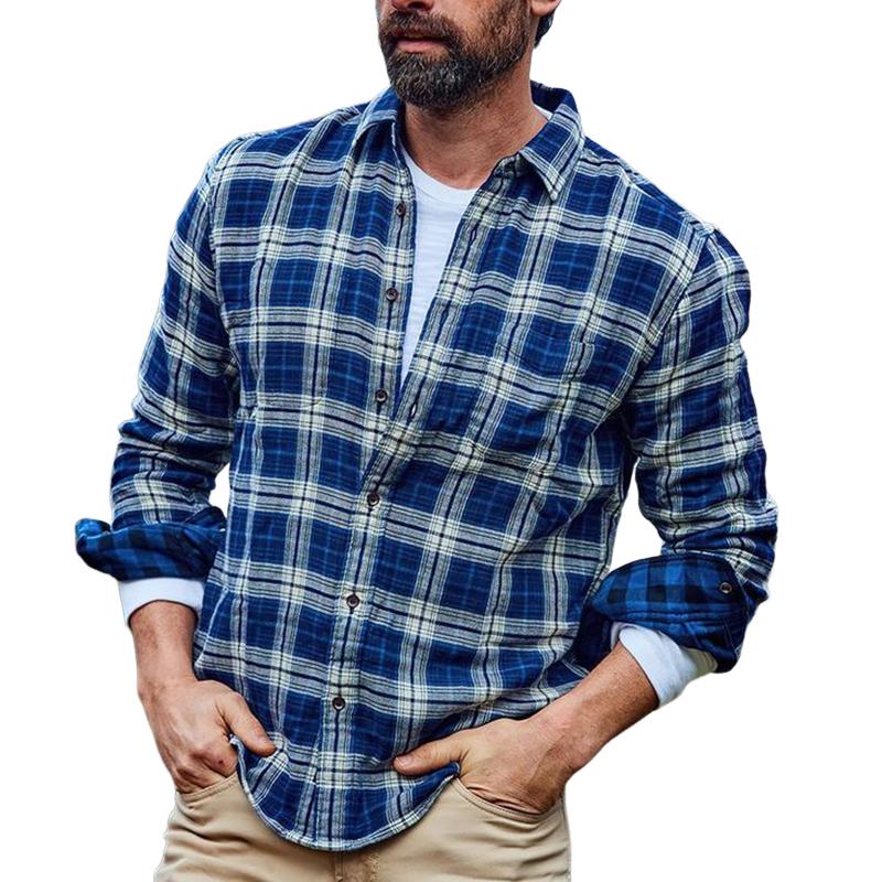 Men's Casual Vintage Plaid Long Sleeve Shirt 97537916U