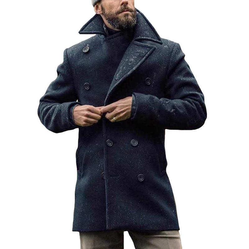 Men's Retro Casual Solid Navy Tweed Mid-Length Coat 27400764TO