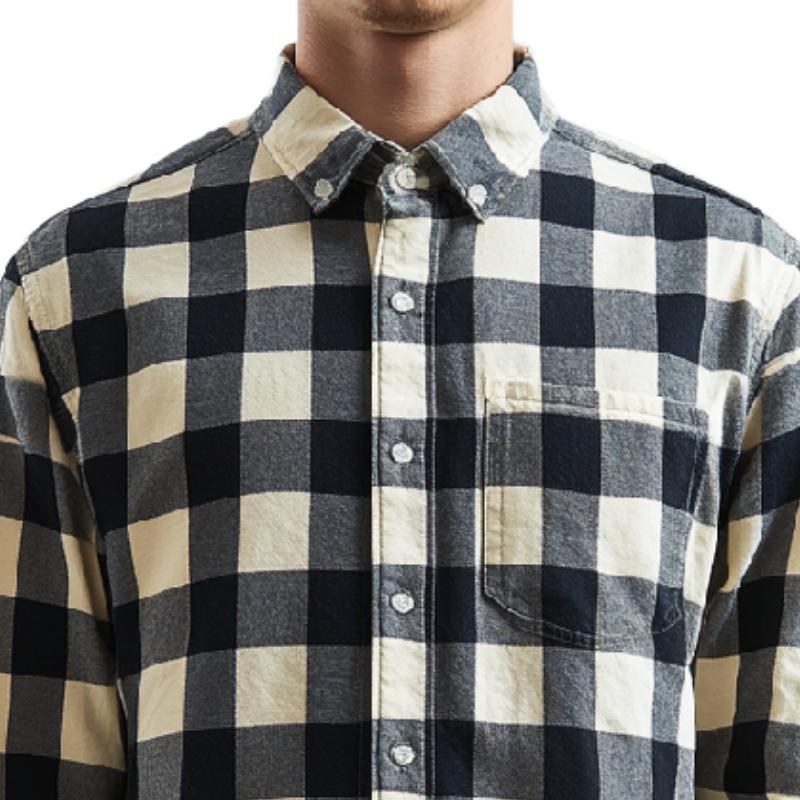 Men's Versatile Lapel Plaid Long Sleeve Shirt 47433369F