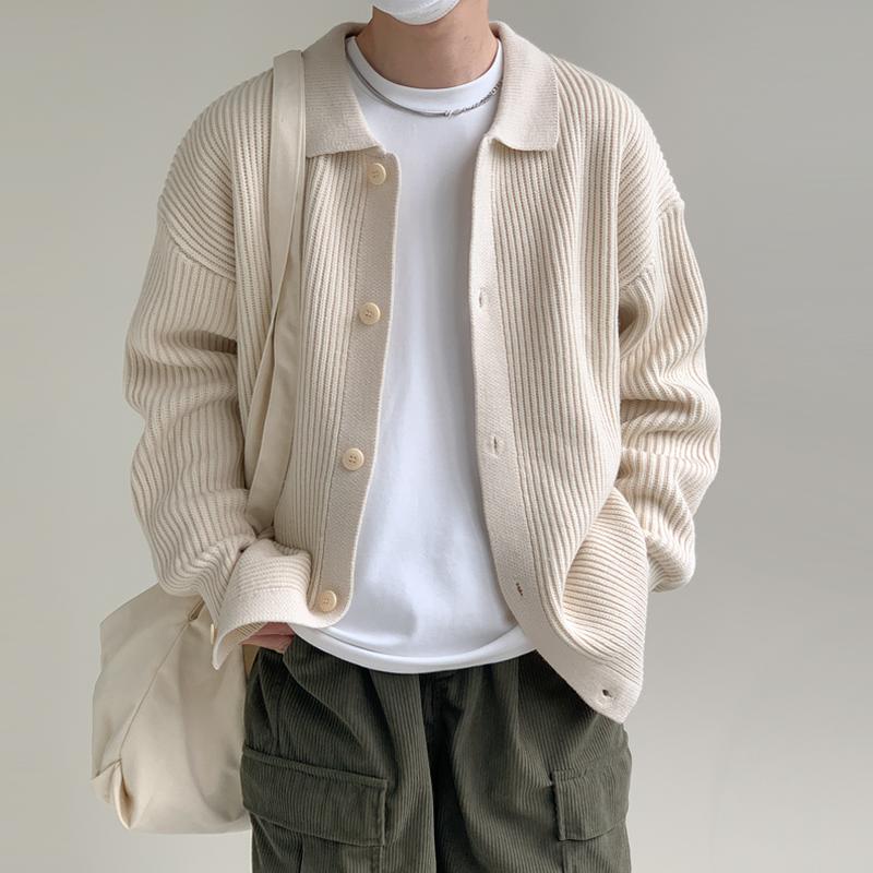 Cárdigan de punto de botonadura sencilla con solapas sueltas de color liso para hombre 54927594Z